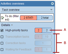 Φιλτραρισμένη λίστα καθηκόντων με επισημασμένες (γκρι) επιλογές