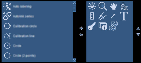 Διαθέσιμα εργαλεία στα αριστερά, επιλεγμένα εργαλεία στα δεξιά