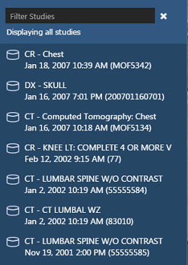 Παράδειγμα λίστας διαθέσιμων εξετάσεων για έναν συγκεκριμένο ασθενή