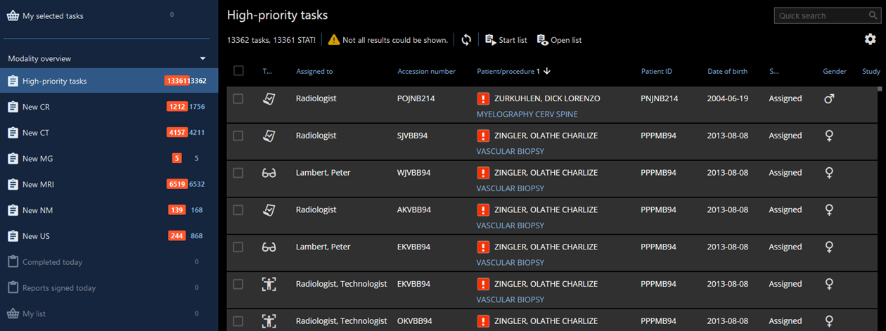 Περιοχή λίστας XERO Workflow.